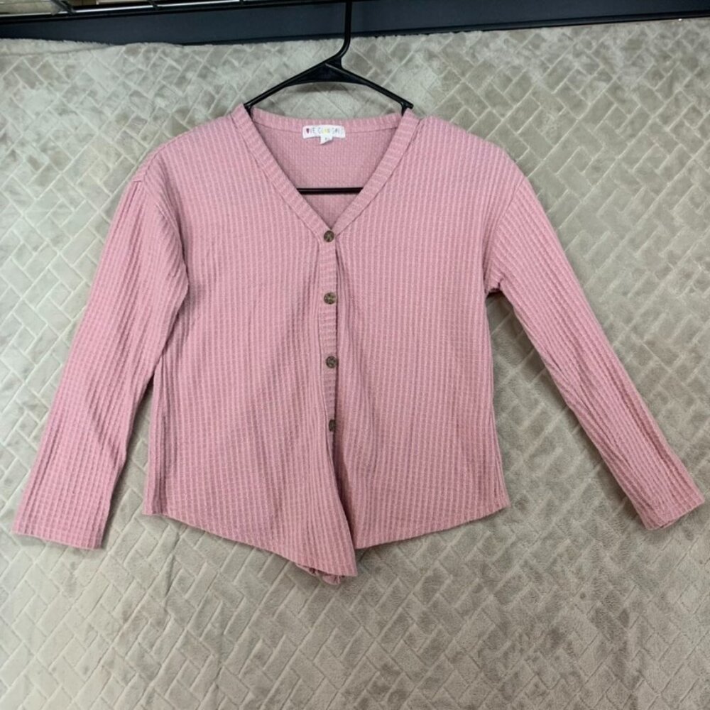 Love Glam Shirt Girls Medium Light Pink Long Sleeve Thermal Waffle Button Front